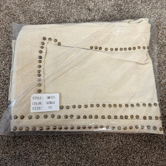 POL NWOT Women's Size Small 27 Loose Fit Oatmilk Cutout Studded Jeans Boho - Picture 12 of 12